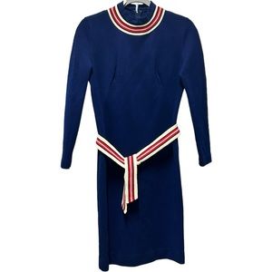 Jonathan Logan Vintage Women’s Cobalt Blue Long Sleeve Sheath Belted Dress Sz 10
